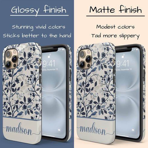 Custom Name Blue Bird & Flower iPhone Case